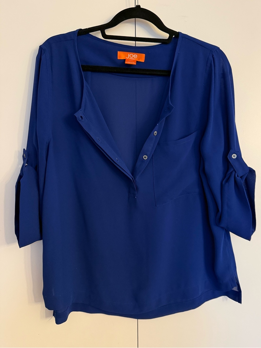 Sheer Royal Blue Split-Neck Blouse: Joe Fresh